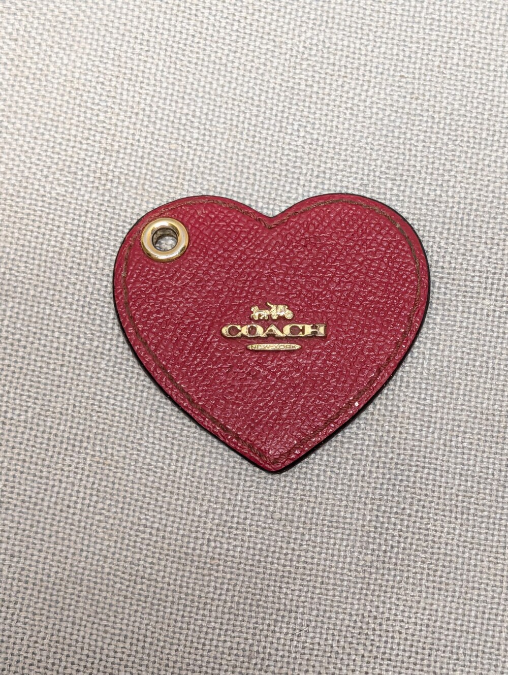 COACH Red Leather Heart Key & Card Holder Charm with Gold Hardware